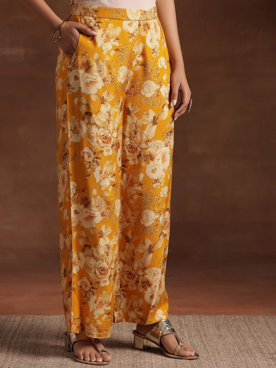 Libas Floral Printed Empire Sequinned A-Line Kurta With Palazzo & Dupatta