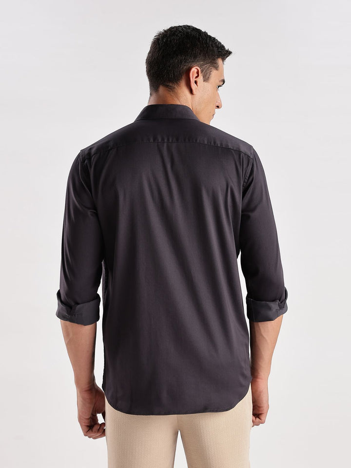 Baju Kasual Satin Pejal ADRO Lelaki Slim Fit