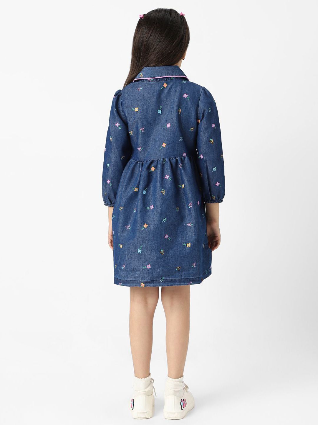 Nauti Nati  Girl Denim Shirt Dress With Puff Sleeves