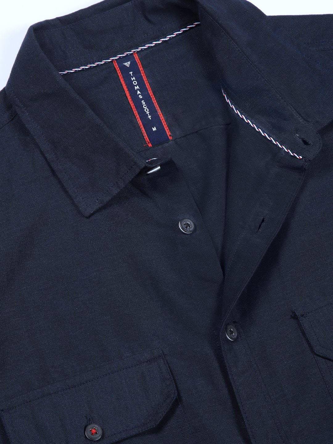 Thomas Scott Men Classic Slim Fit Spread Collar Solid Linen Casual Shirt