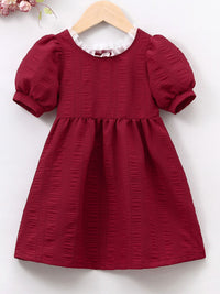 YK Girls Puff Sleeves Fit & Flare Dress