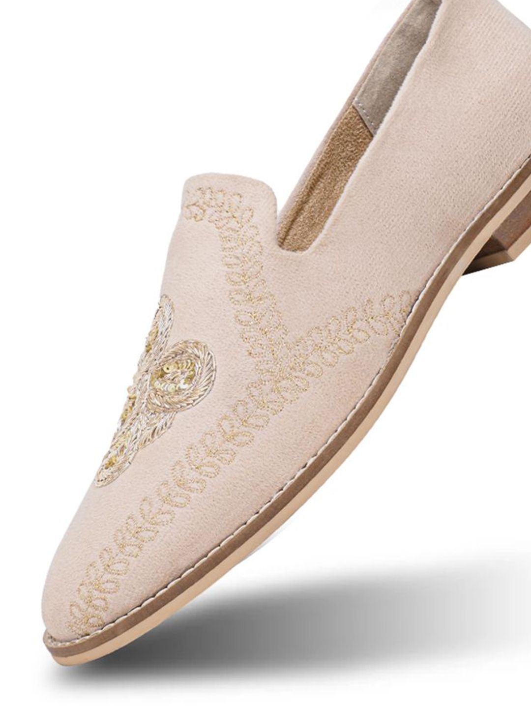MONKSTORY Men Beige Embroidered Slip-On Shoes