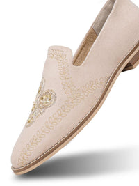 MONKSTORY Men Beige Embroidered Slip-On Shoes