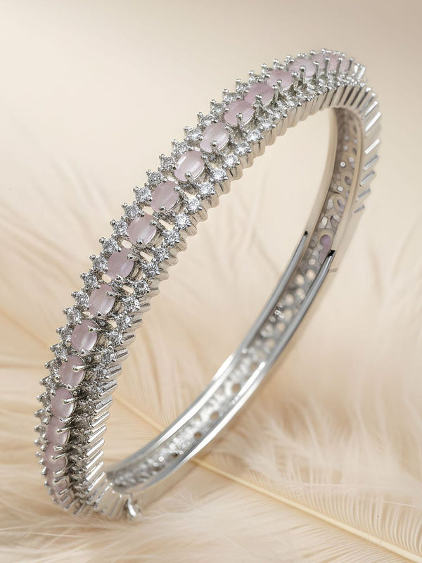 Karatcart Silver-Plated & Pink American Diamond Studded Bangle