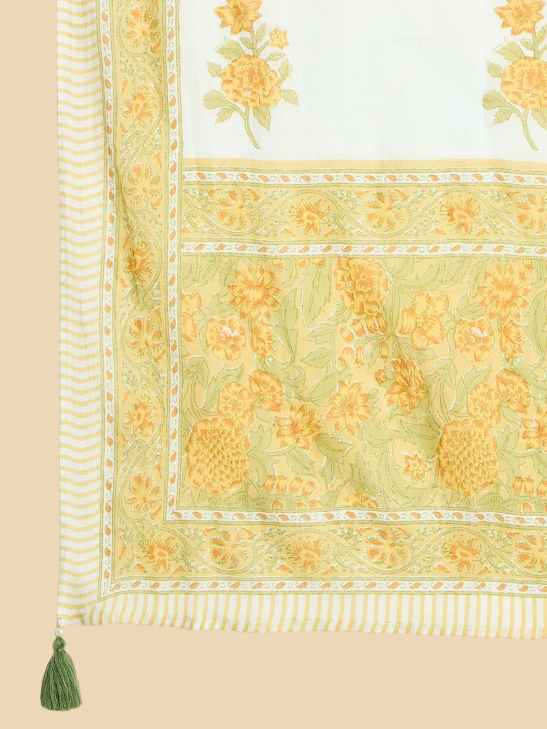 Indo Era Women Floral Printed Pleated Pure Cotton Kurta with Trousers & Dupatta