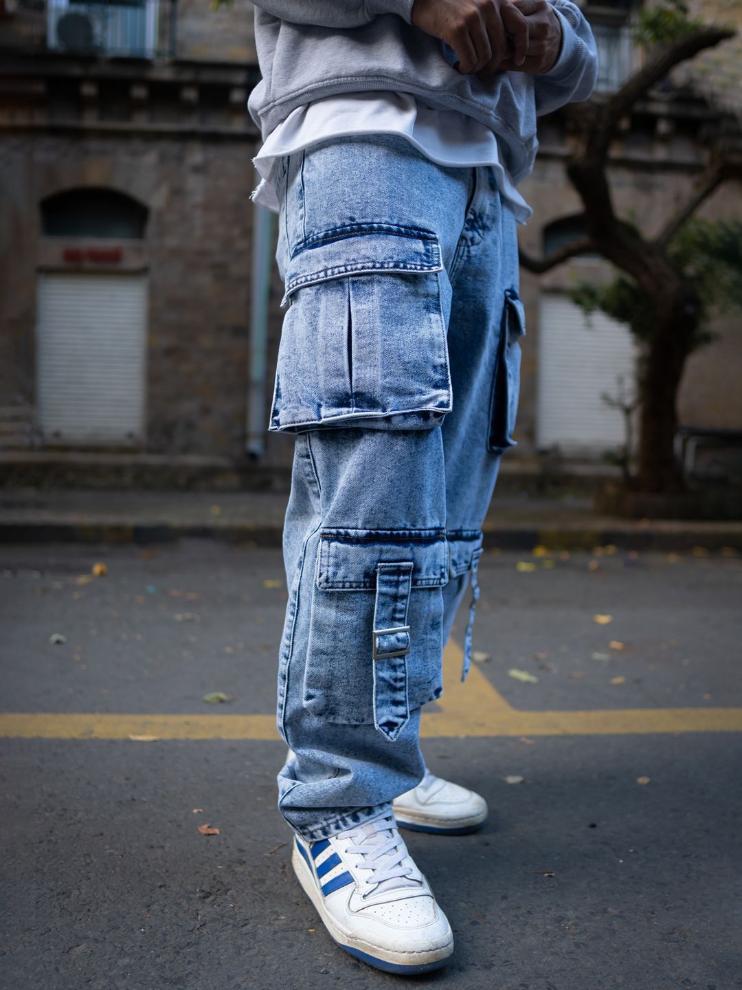 Powerlook Men Relaxed Fit Baggy Fit Denim Cargo Jeans