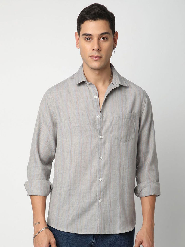 VASTRADO Men Classic Cutaway Collar Multi Striped Cotton Slim Fit Casual Shirt