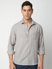 VASTRADO Men Classic Cutaway Collar Multi Striped Cotton Slim Fit Casual Shirt