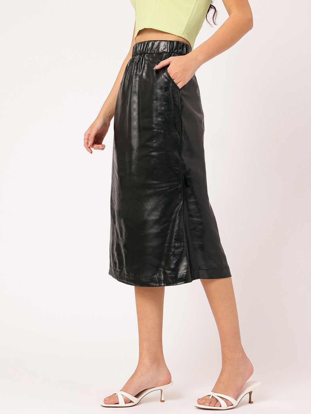 DressBerry Formal Fusion Faux Leather Coating Midi Straight Skirt