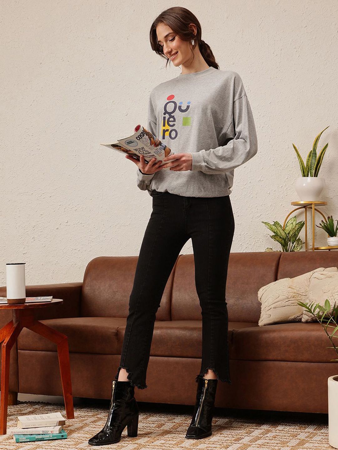 QUIERO Women Printed Drop-Shoulder Sleeves Bio Finish T-shirt