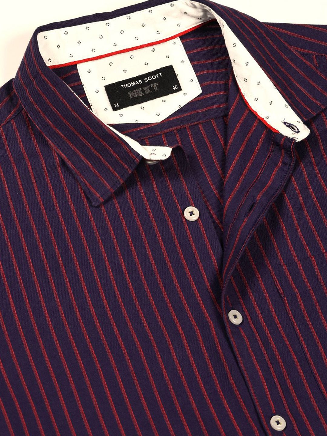 Thomas Scott Men Smart Spread Collar Vertical Striped Cotton Slim Fit Casual Shirt