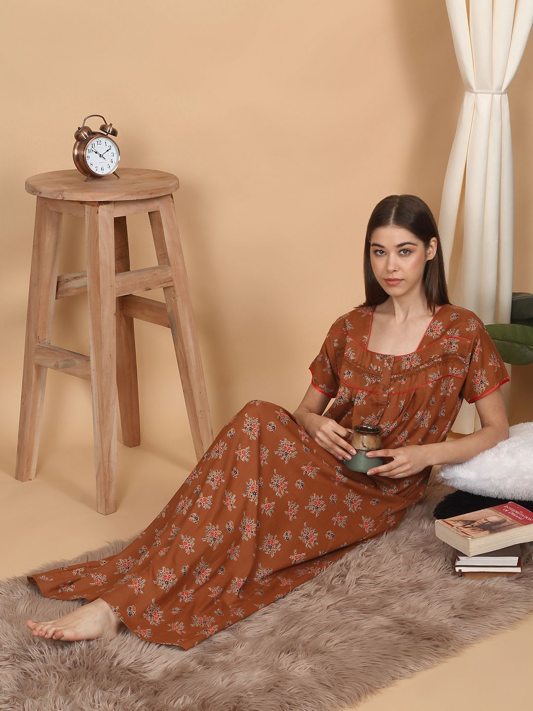 Sweet Dreams Women Floral Printed Pure Cotton Maxi Nightdress