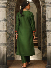 House of Chikankari Women Green Woolen Aari Sulam Set Kurta