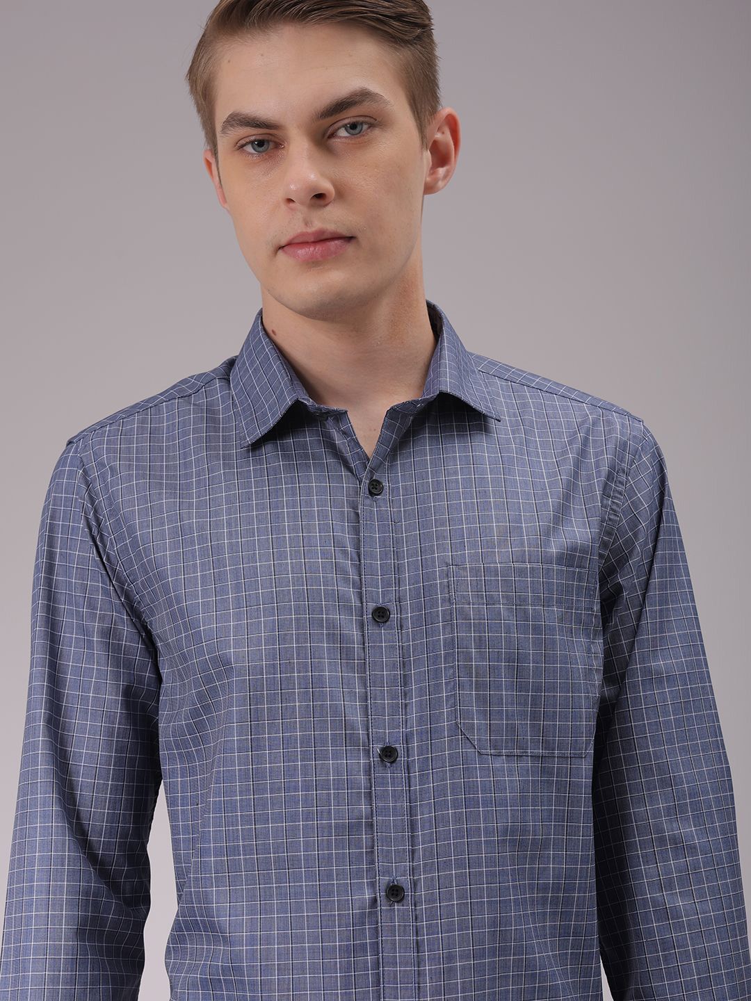 The Indian Garage Co. X Luxe Men Cutaway Collar Checked Slim Fit Formal Shirt