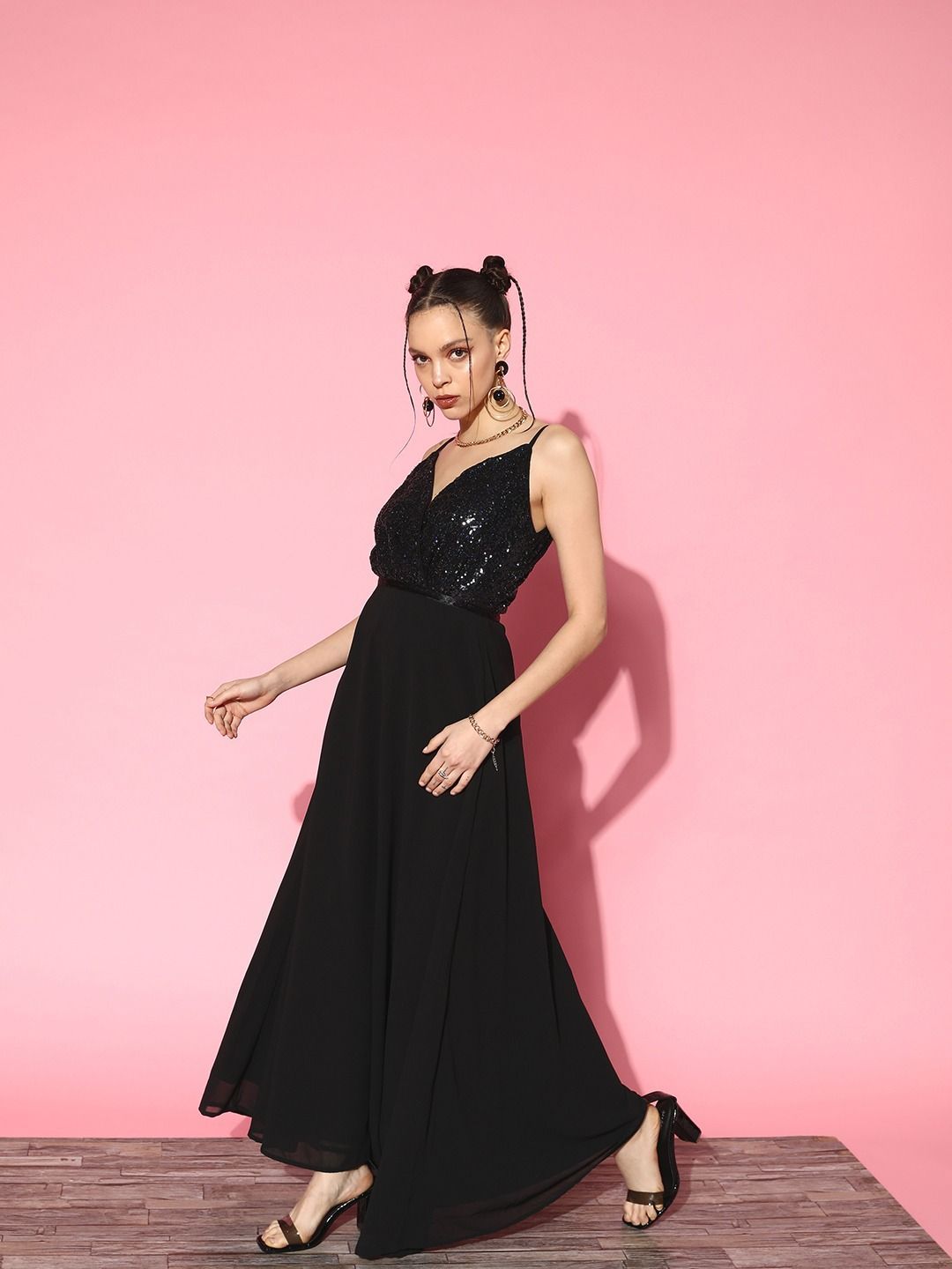 Berrylush Embellished Print Net Maxi Dress