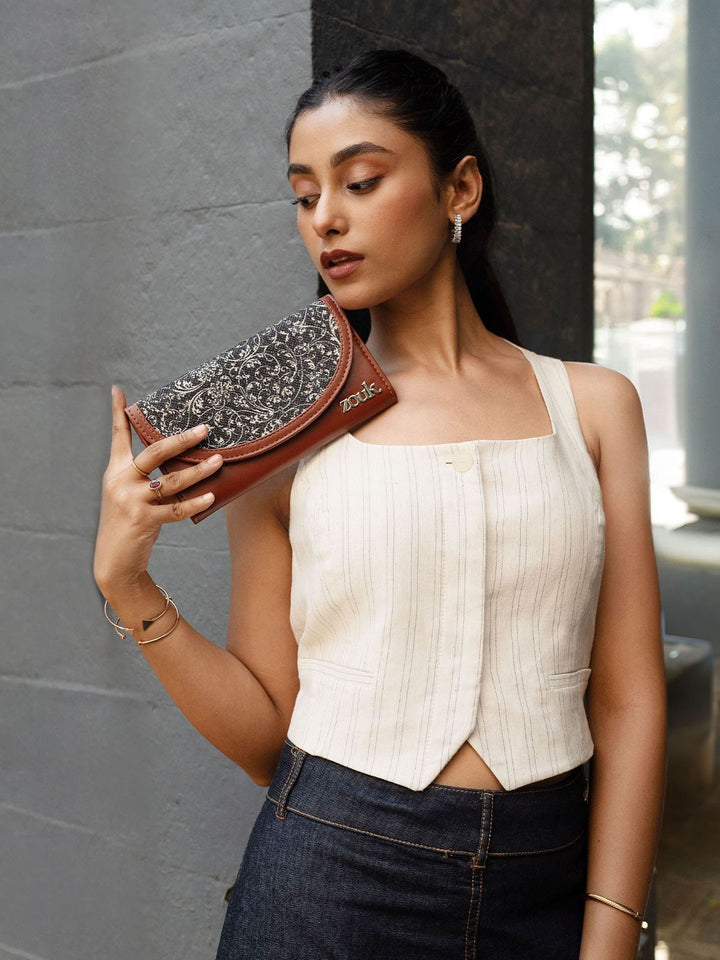 ZOUK Women Leather Lattice Lace Kyra Flap Wallet