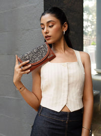 ZOUK Women Leather Lattice Lace Kyra Flap Wallet