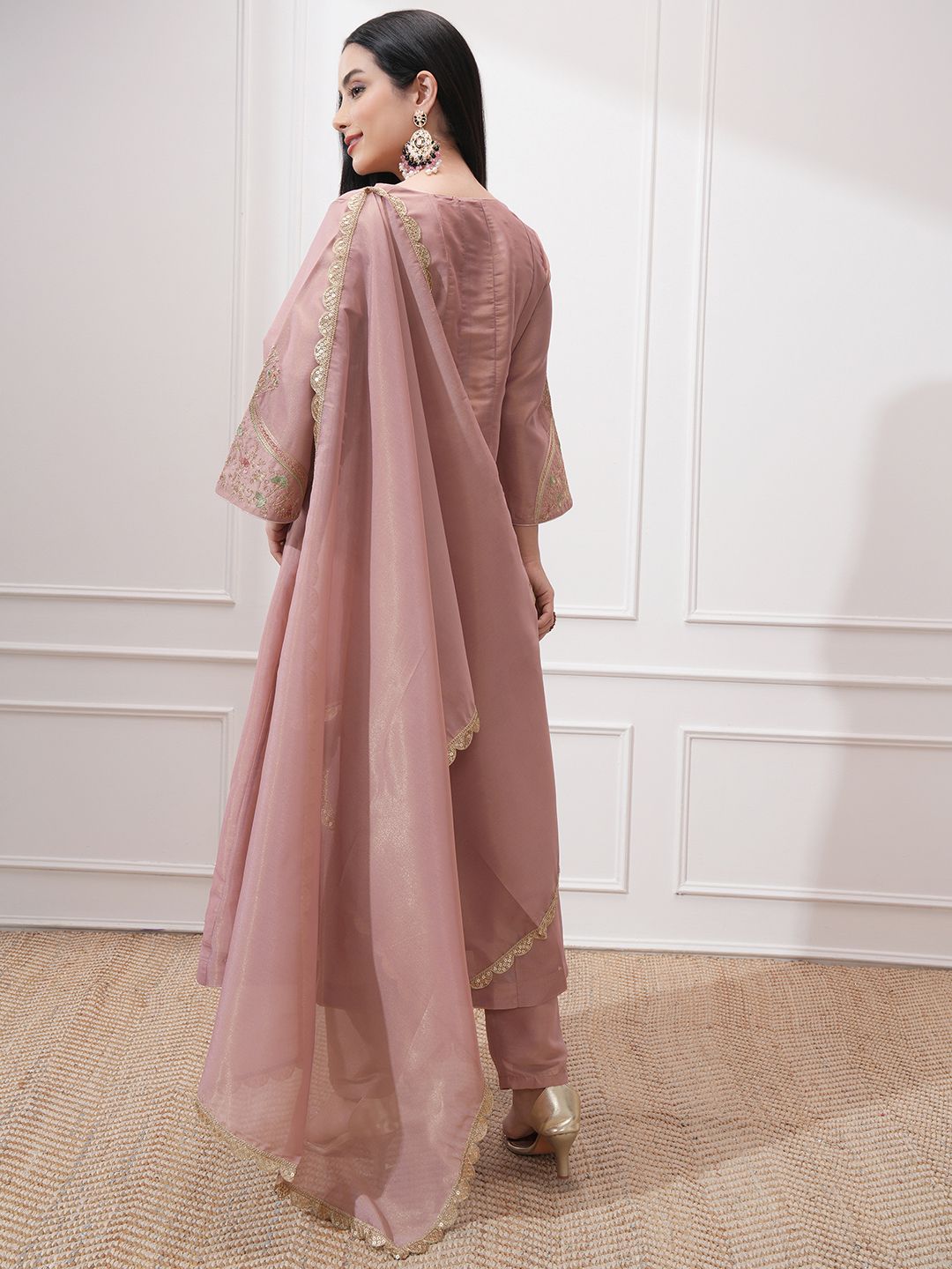 Vishudh Women Ethnic Motifs Embroidered Regular Kurta with Trousers & With Dupatta