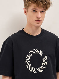 THE BEAR HOUSE Men Typography Printed Round Neck Cotton Oversized T-shirt