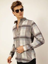 Thomas Scott Men Premium Slim Fit Tartan Checks Opaque Checked Casual Shirt
