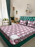 KLOTTHE Pink & Kelabu Geometric Printed 400 TC Cotton Set Cadar King 2.50 m x 2.25 m