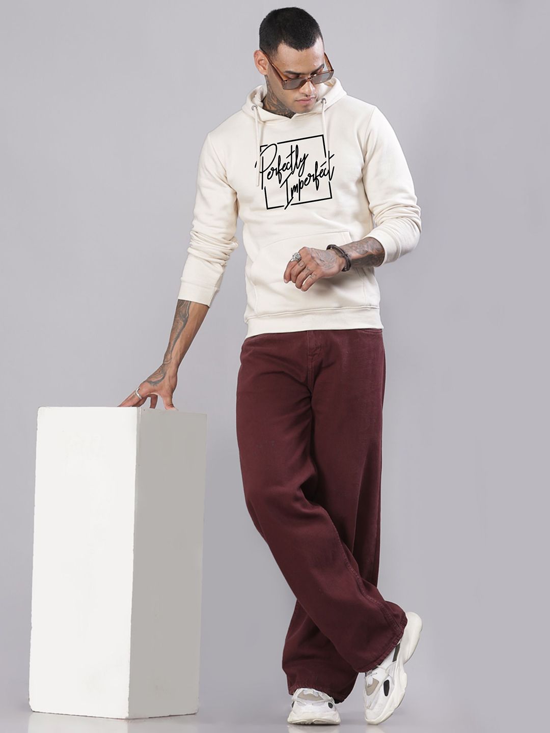 ADRO Men Cotton Printed Hooded Pullover Sweatshirt