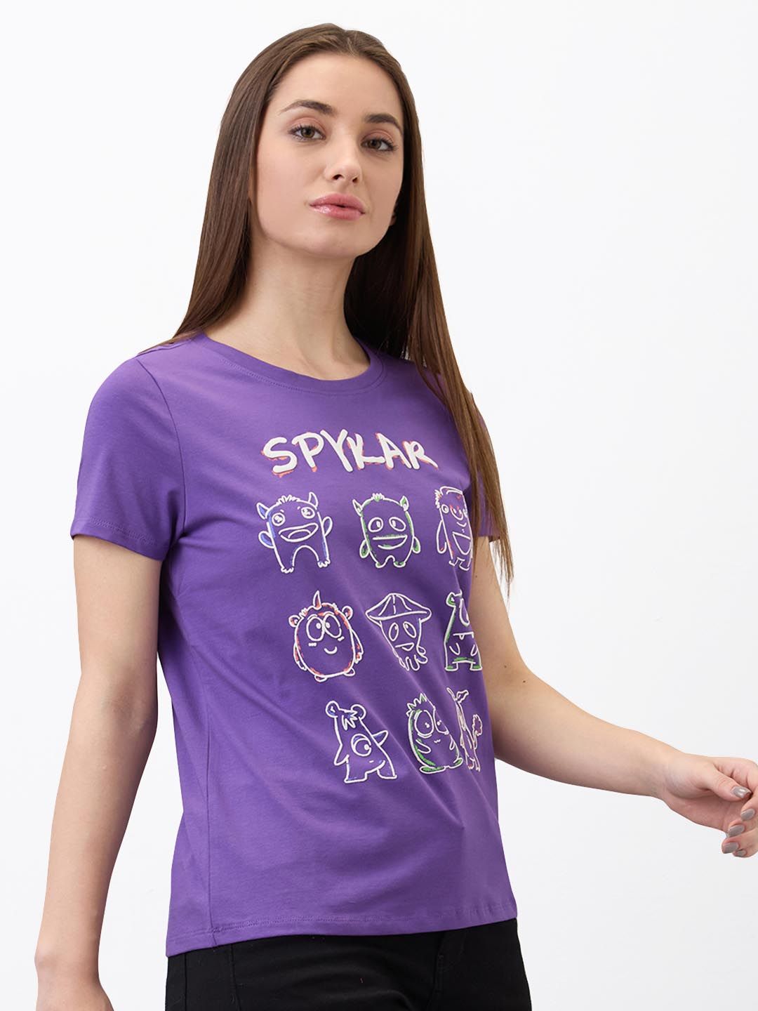 SPYKAR Women Regular Fit Typography Printed Round Neck Cotton T-shirt