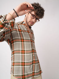 VASTRADO Men Classic Slim Fit Checked Cutaway Collar Casual Shirt