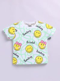 Happy Faces Kids Girls Smiley Printed Pure Cotton T-Shirt