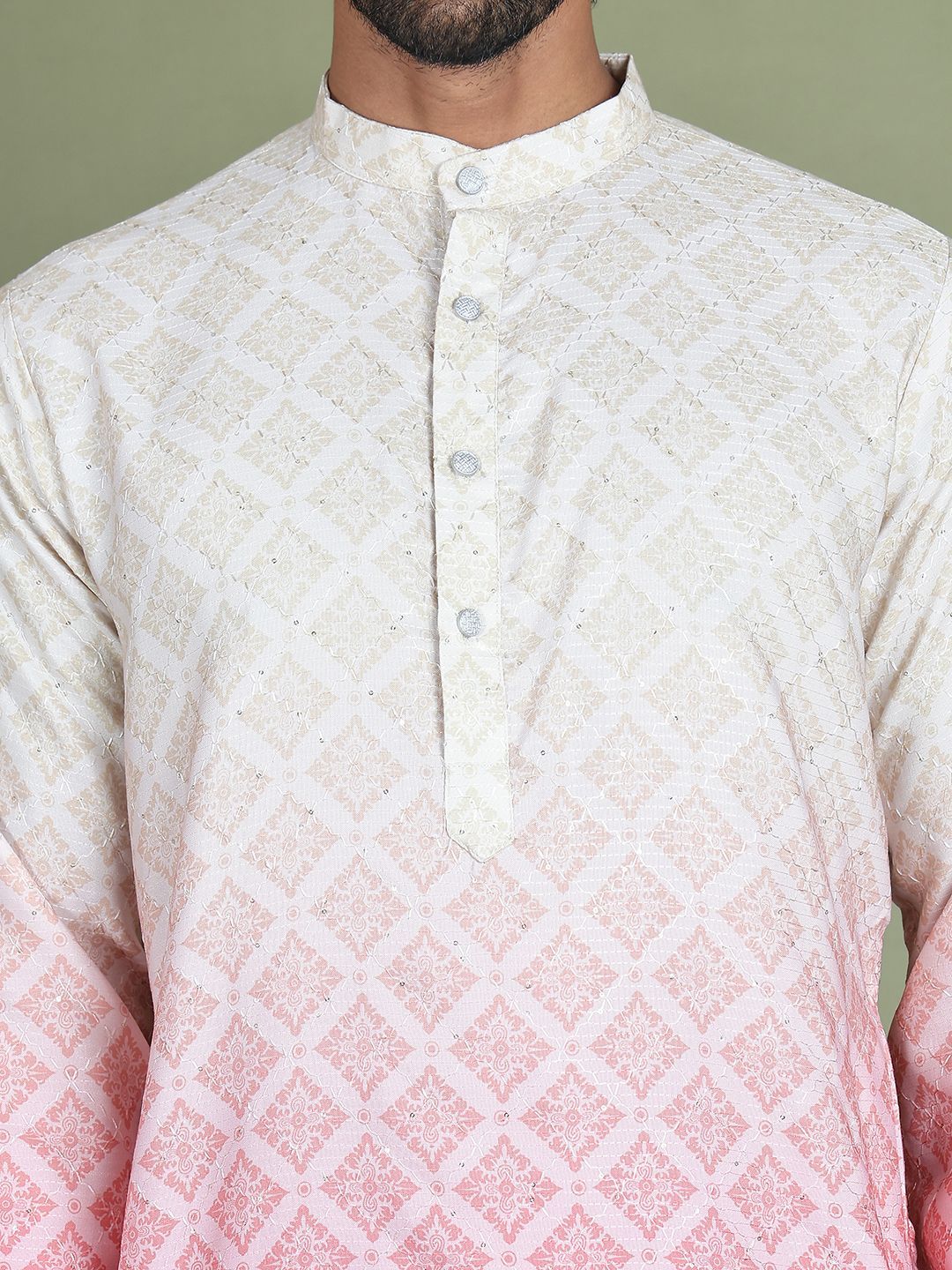 Jompers Geometric Printed Band Collar Straight Kurta With Trouser