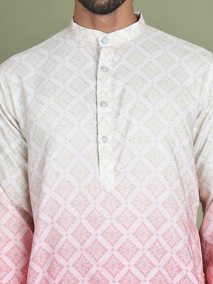 Jompers Geometric Printed Band Collar Straight Kurta With Trouser