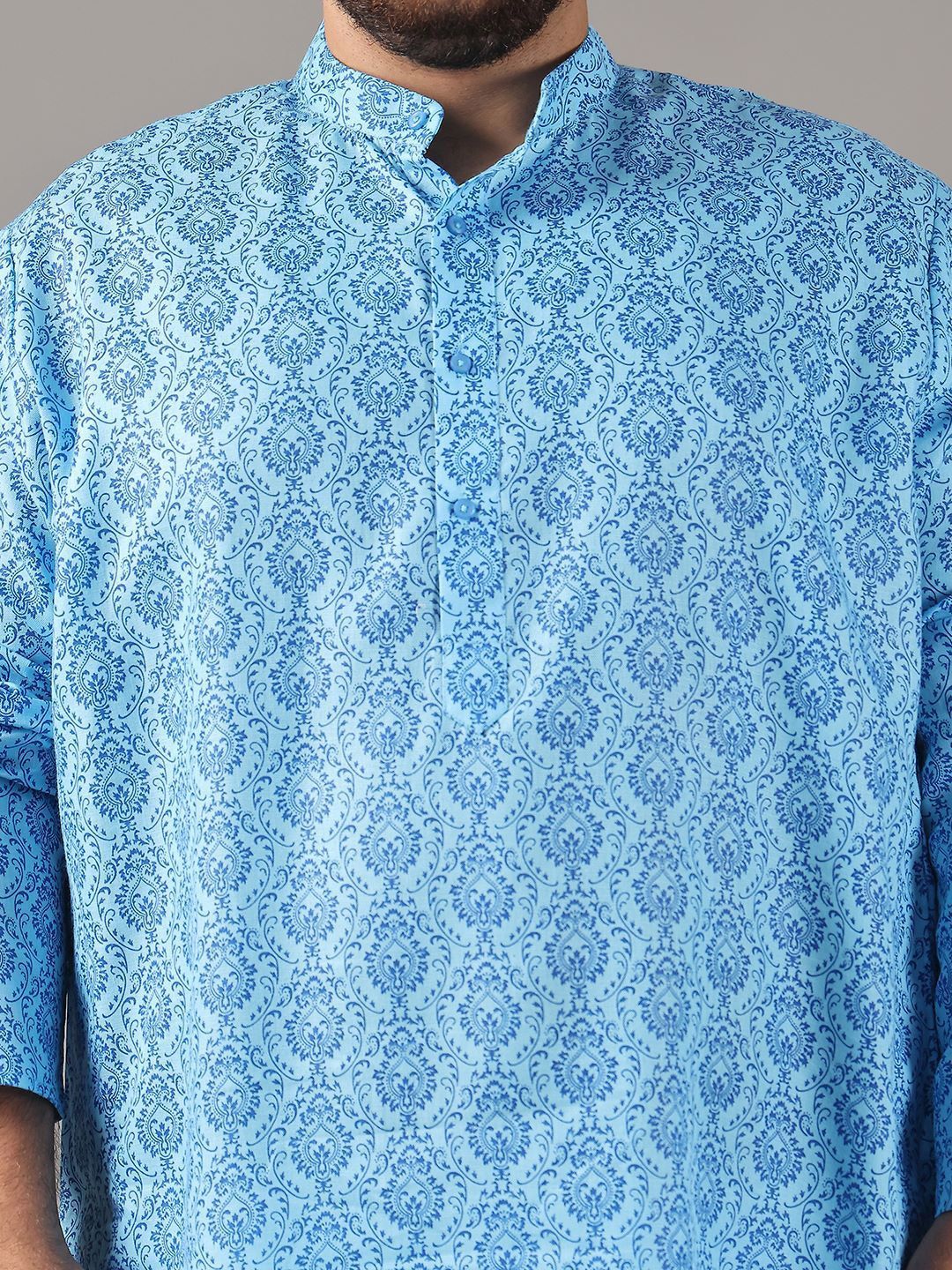 SOJANYA PLUS Saiz Motif Etnik Bercetak Kolar Jalur Kurta Lurus