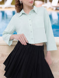 DressBerry Puckered Sneak Seersucker Relaxed Fit Crop Shirt