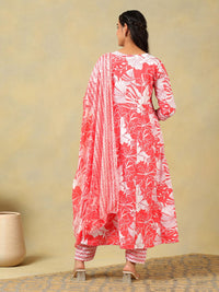 Mamicha Women Floral Printed Regular Mirror Work Pure Cotton Kurta with Trousers & With Dupatta