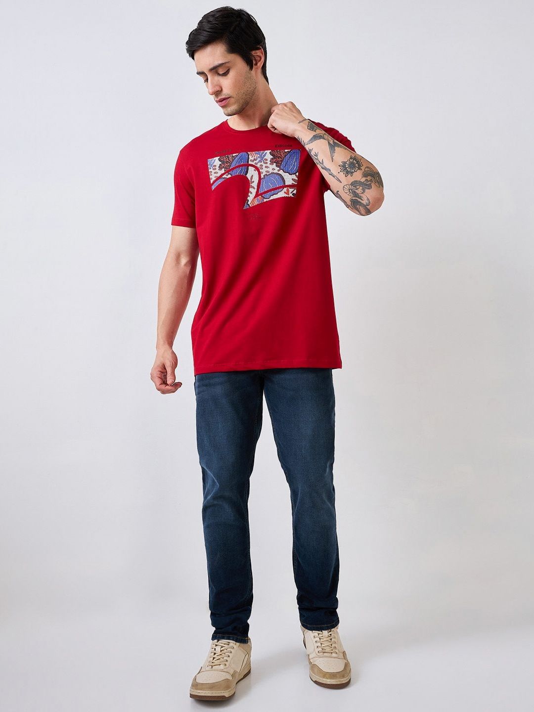 SPYKAR Men Biker Applique Slim Fit T-shirt