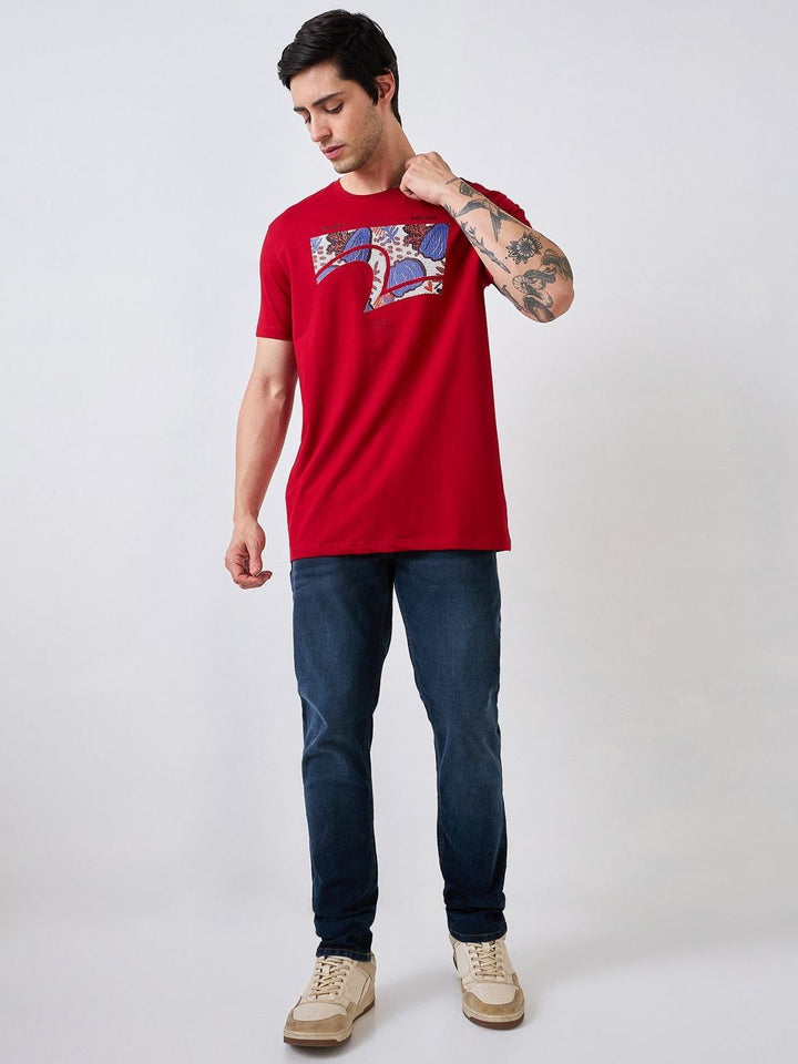 SPYKAR Men Biker Applique Slim Fit T-shirt
