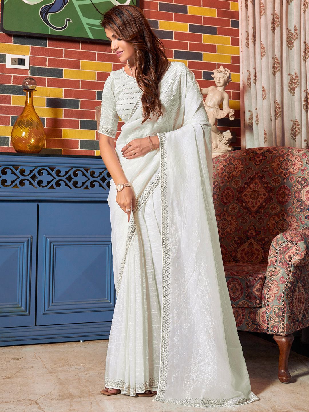 Saree mall Embellished Beads and Stones Pure Silk Sarees