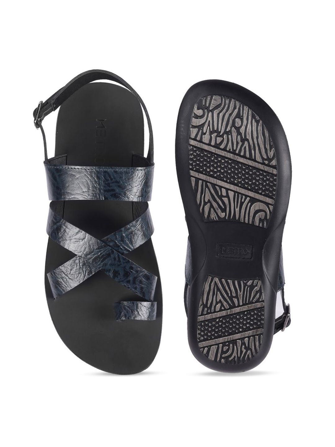 Metro Men Leather Textured Comfort Sandals
