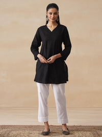 Rumah Chikankari Wanita Kapas Hitam Chikankari Sulam Kurti