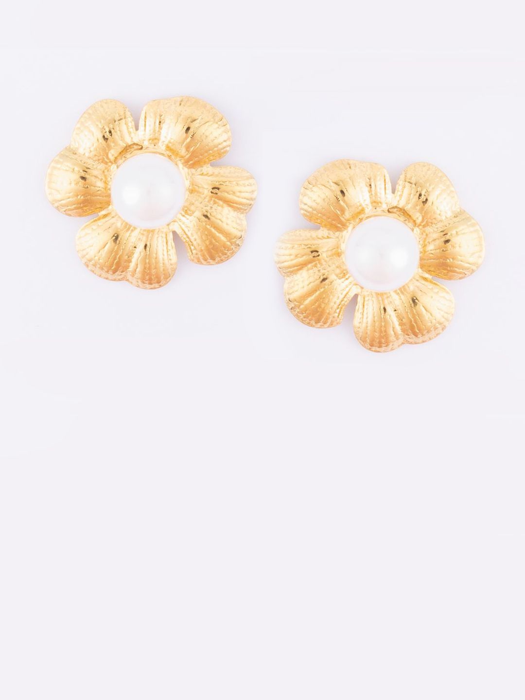 VOGUE PANASH Stainless Steel 18K Gold-Plated Pearls Beaded Floral Shape Studs
