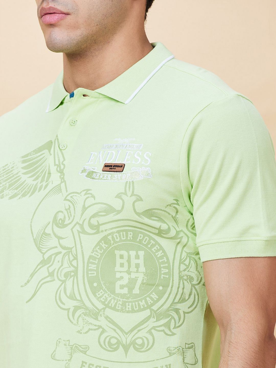 Being Human Men Typography Printed Polo Collar Pure Cotton Pockets T-shirt