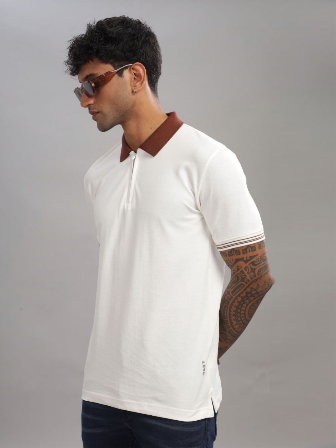 ADRO Men Solid Polo Collar Cotton T-Shirt