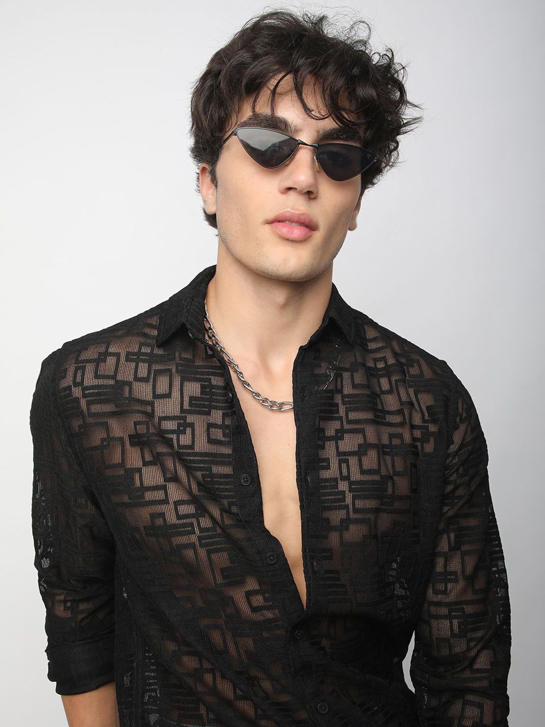 VASTRADO Men Classic Spread Collar Geometric Self Design Slim Fit Casual Shirt