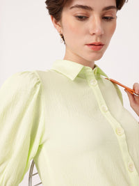DressBerry Playful Puffed Sleeves Gathers Crepe Shirt Style Mini Dress