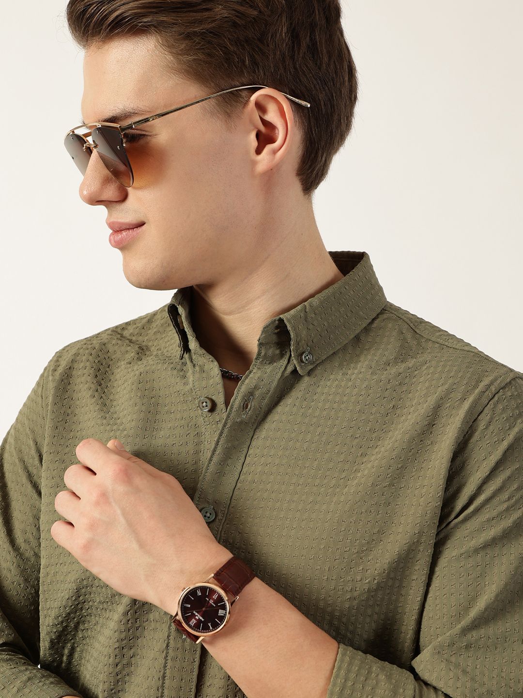 Thomas Scott Men Smart Button-Down Collar Textured Slim Fit Casual Shirt