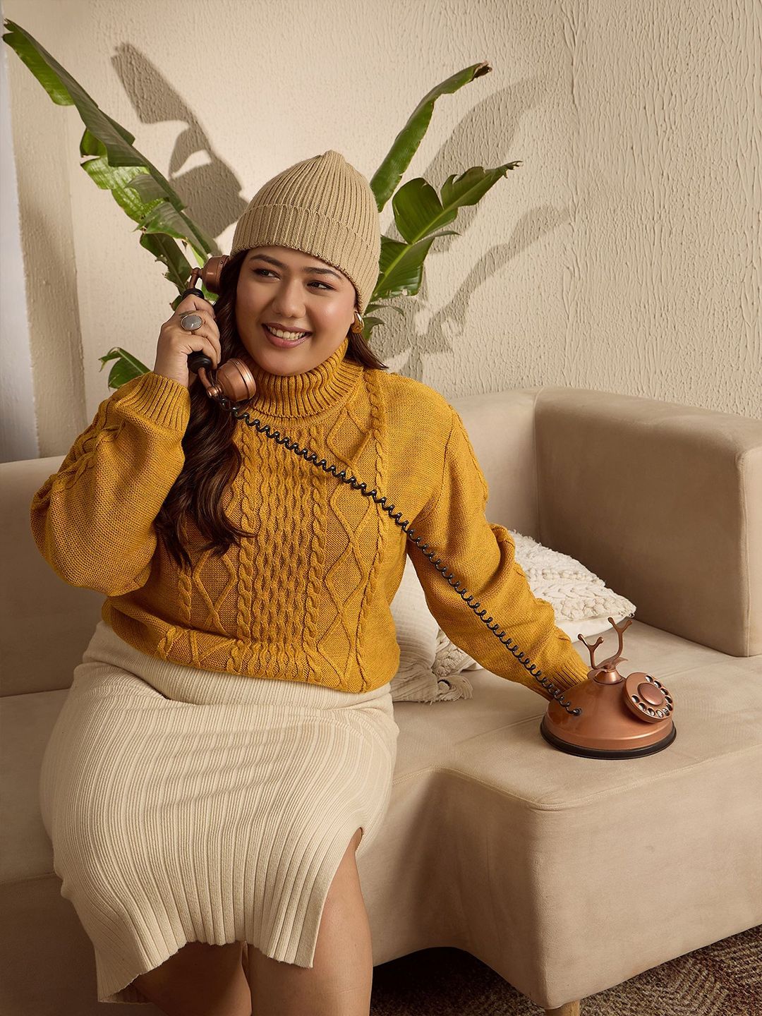 Berrylush Curve Women Plus Size Cable Knit Turtle Neck Pullover Sweater