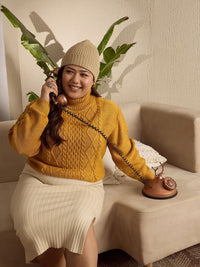 Berrylush Curve Women Plus Size Cable Knit Turtle Neck Pullover Sweater