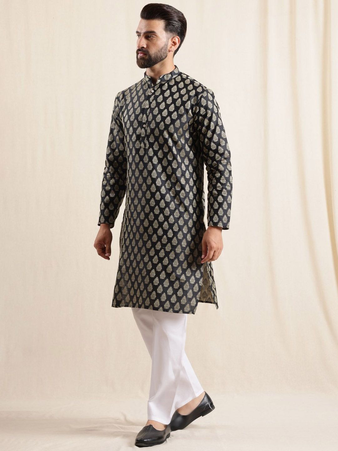 Motif Etnik Anouk Bercetak Kurta Lurus Kolar Mandarin Dengan Piyama