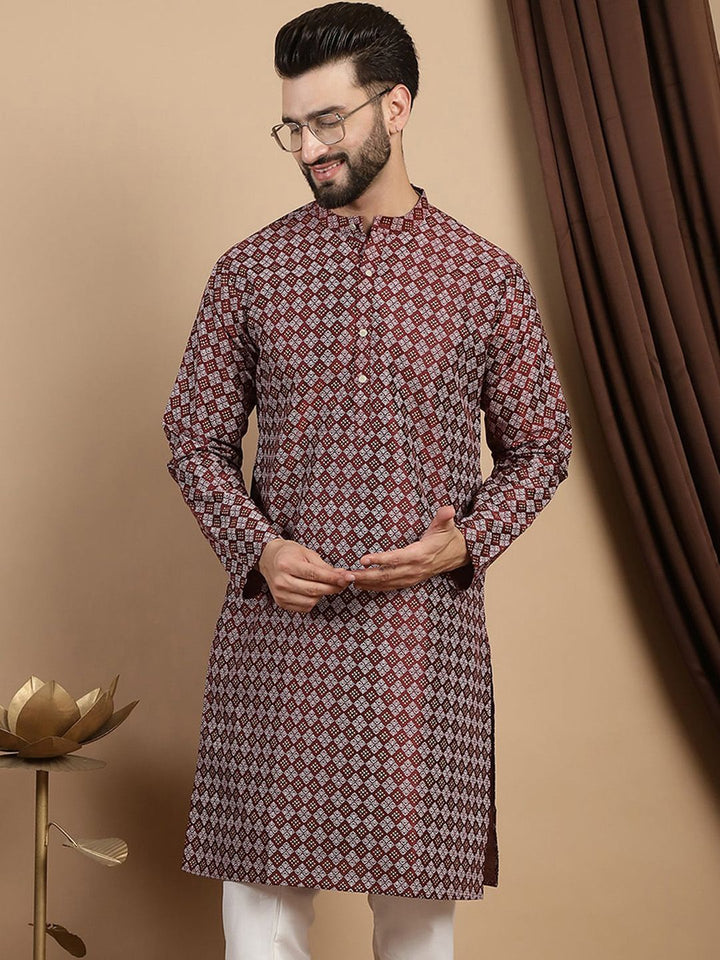 Anouk Geometric Woven Design Mandarin Collar A-Line Kurta