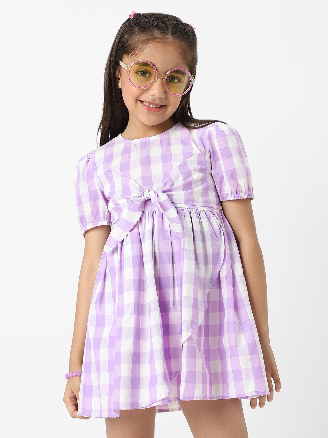 Nauti Nati Checked Puff Sleeve Fit & Flare Dress